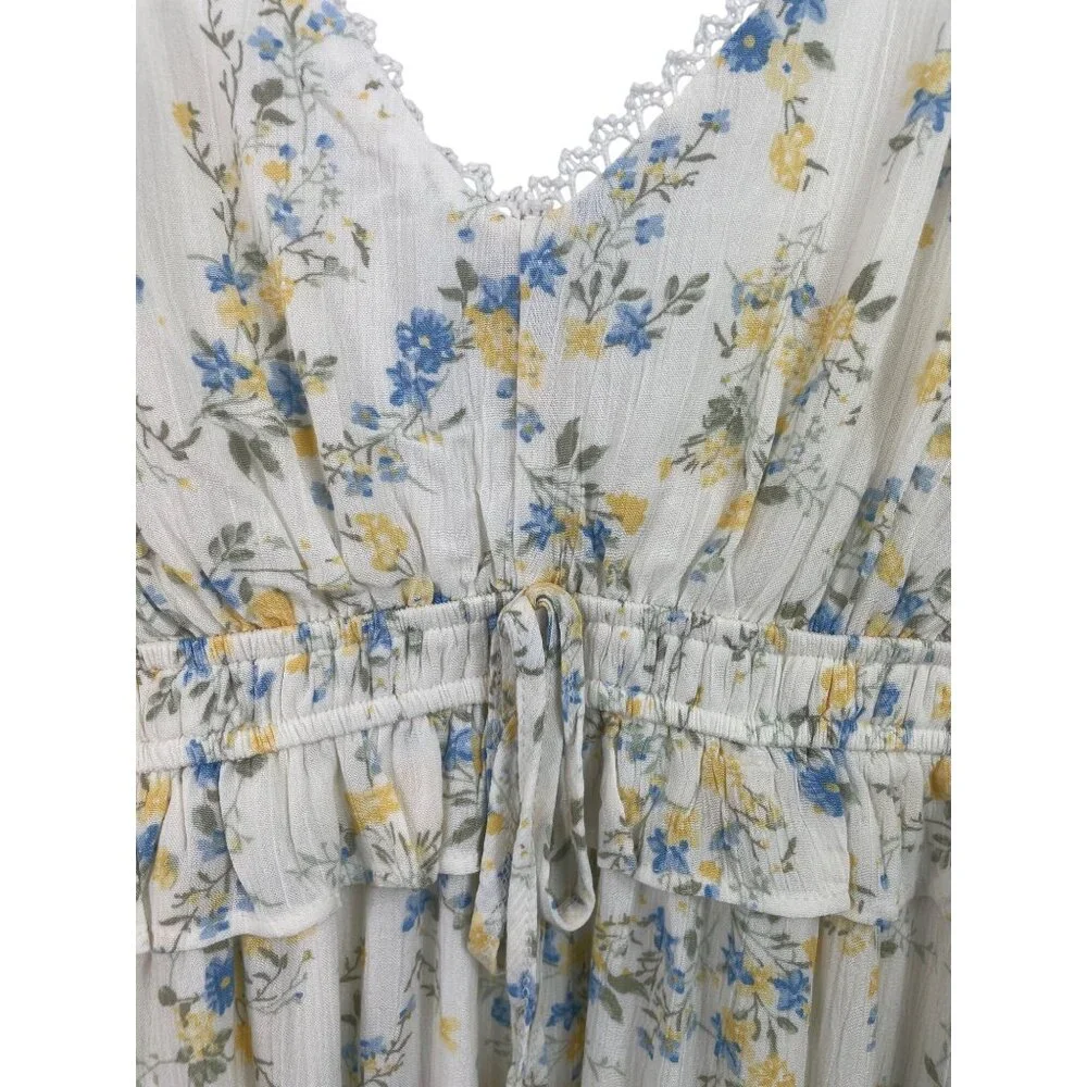 Wallflower Womens Size Large Floral Midi Dress With Ruffle Hem Adjustable Straps - Picture 5 of 13
